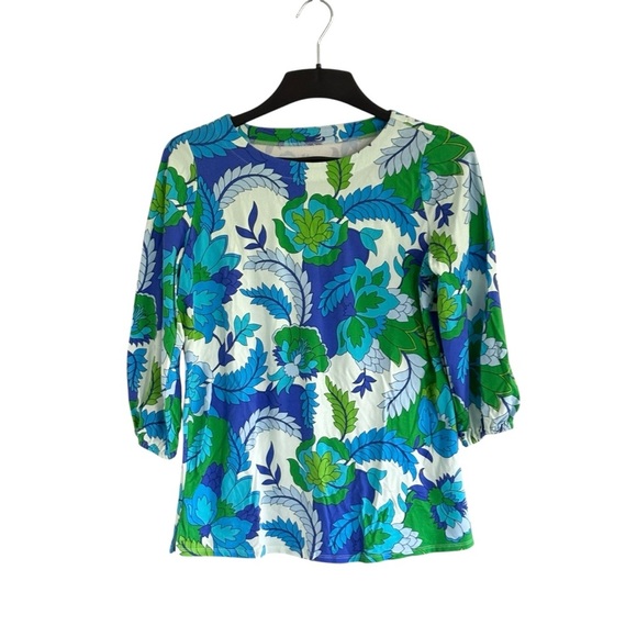 Belle by Susan Gravel Size XS Blue Green Floral 3/4 Sleeve Tripleluxe Knit Top - Picture 2 of 5